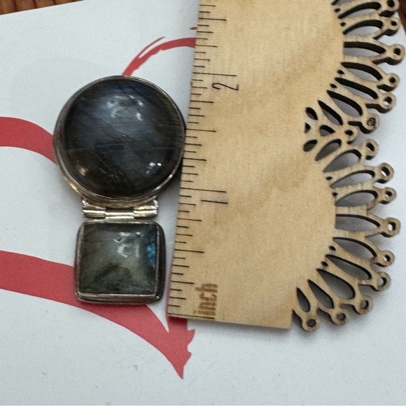 Vintage Sterling Silver 925 Labradorite Gemstone Stone 1970's Modernist Clip - Picture 12 of 13